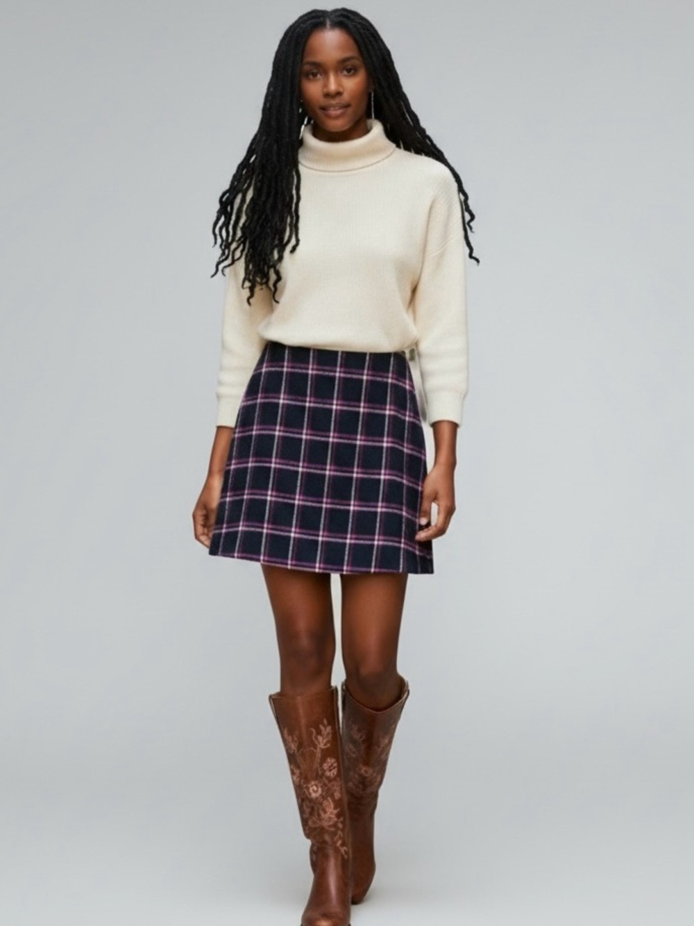 Talbots Wool Blend Plaid A-line Skirt 4 Navy Blue Pink Classic Academia Preppy